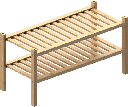 ROMGUAR CRAFT 3 Tier Bamboo Shoe Rack for Closet Free Standing Wood Shoe Shelf Storage Organizer for Entryway Small Space Stackable 27"x11"x20" (Natural)