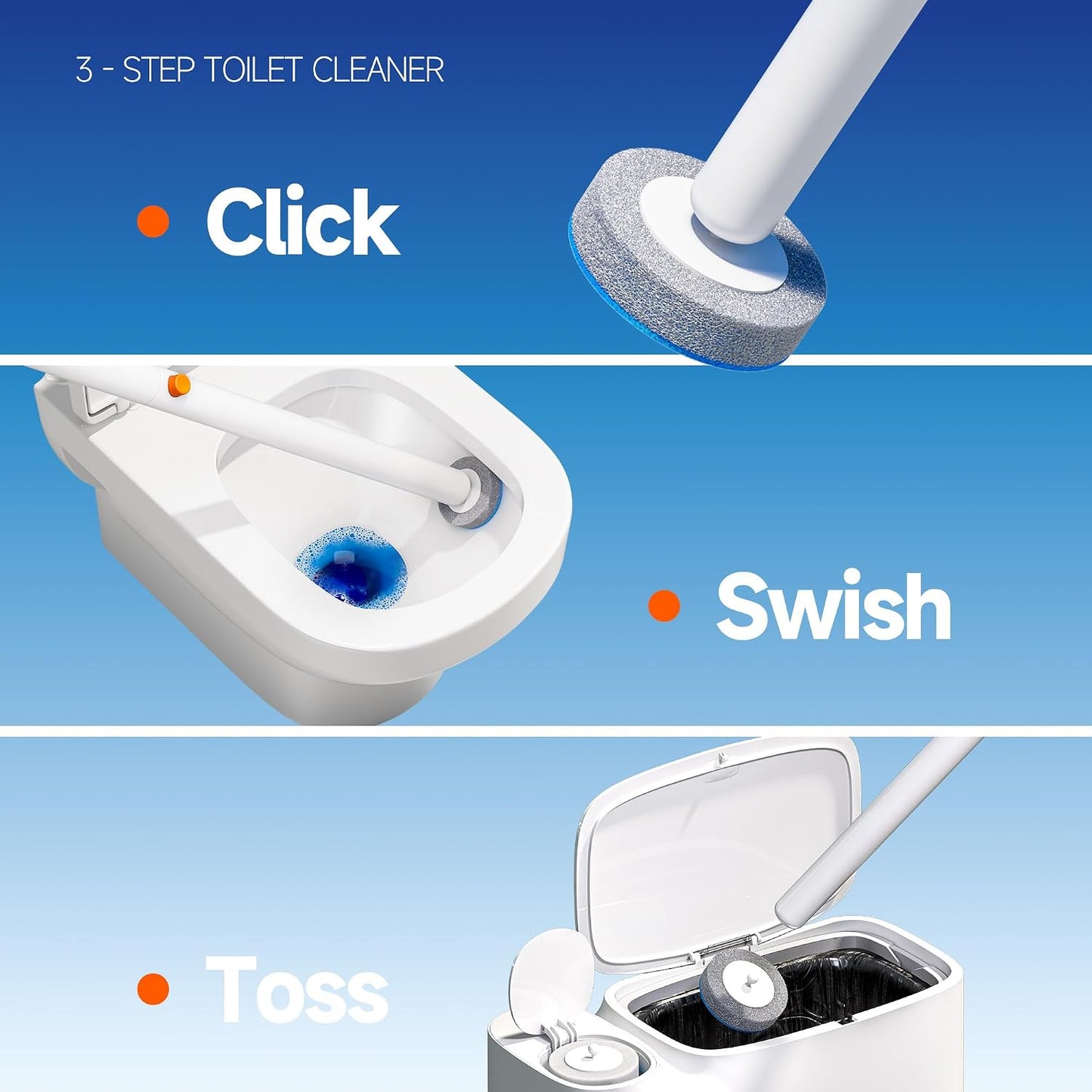 Disposable Toilet Brush and Holder Set with 18 Bowl Wand Cleaners Refill Pads, Bathroom Wall Mounted Toilet Bowl Cleaners Kit.
