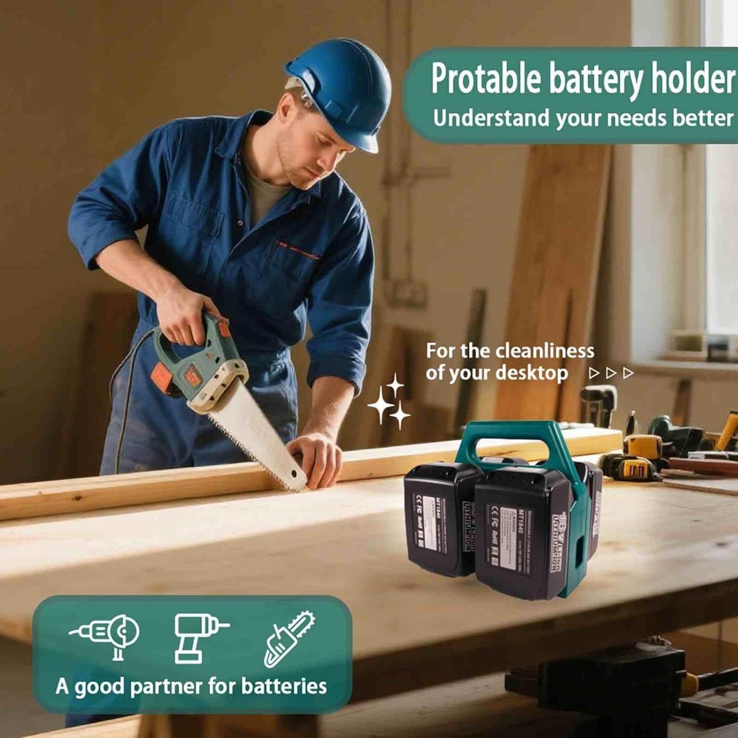 6-Slot Battery Carrying Holder for Makita 18V & 14.4V, Batteries Tool Case Storage Organizer Rack for Makita, Portable and Rugged Battery Caddy with Handle for Jobsite and Mount Bag Use