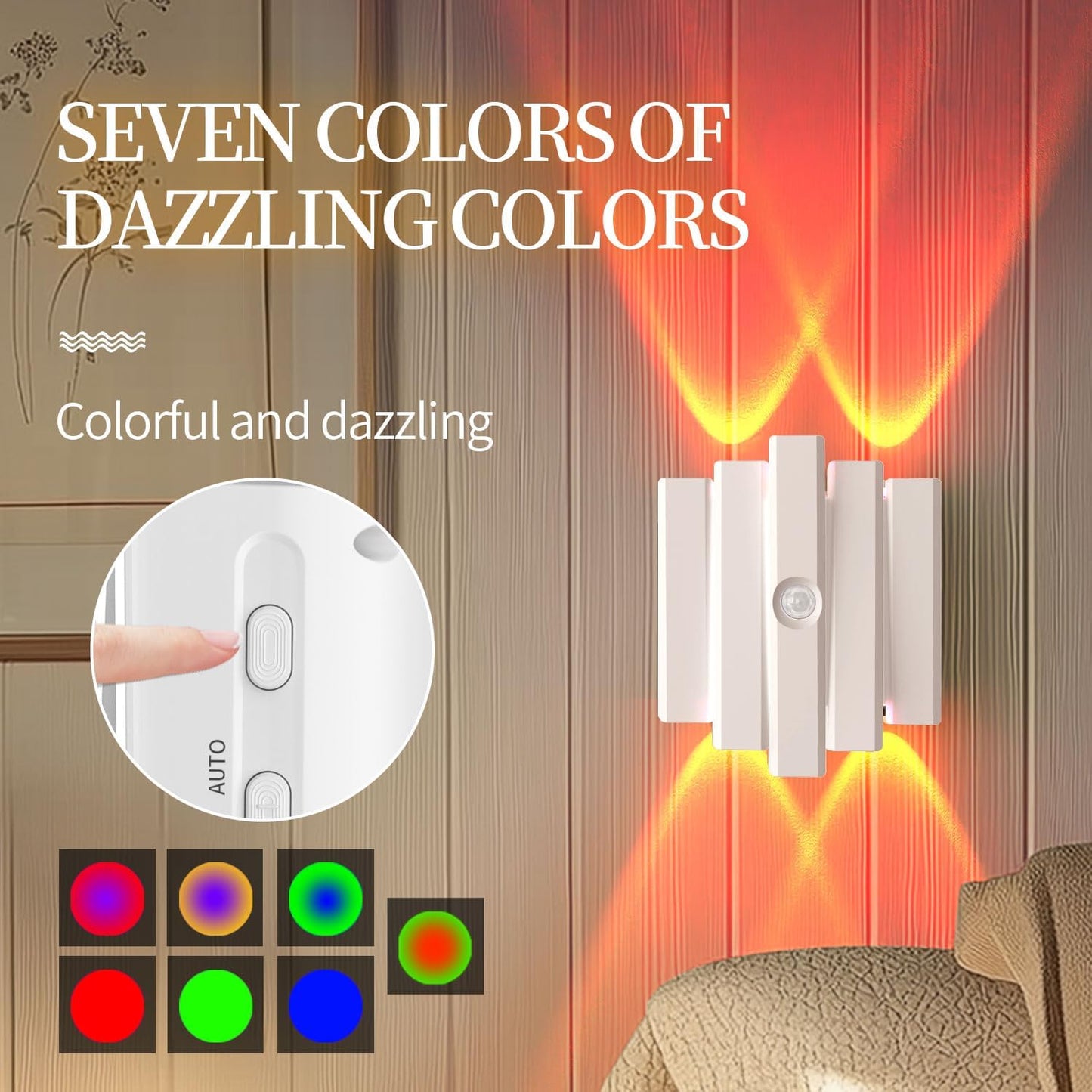 Rechargeable Motion Sensor Night Light, Magnetic RGB Color Changing LED Ambient Lighting, Compact Battery Operated Indoor Wall Light for Hallway, Stairs, Bathroom & Kids Room (USB-C)