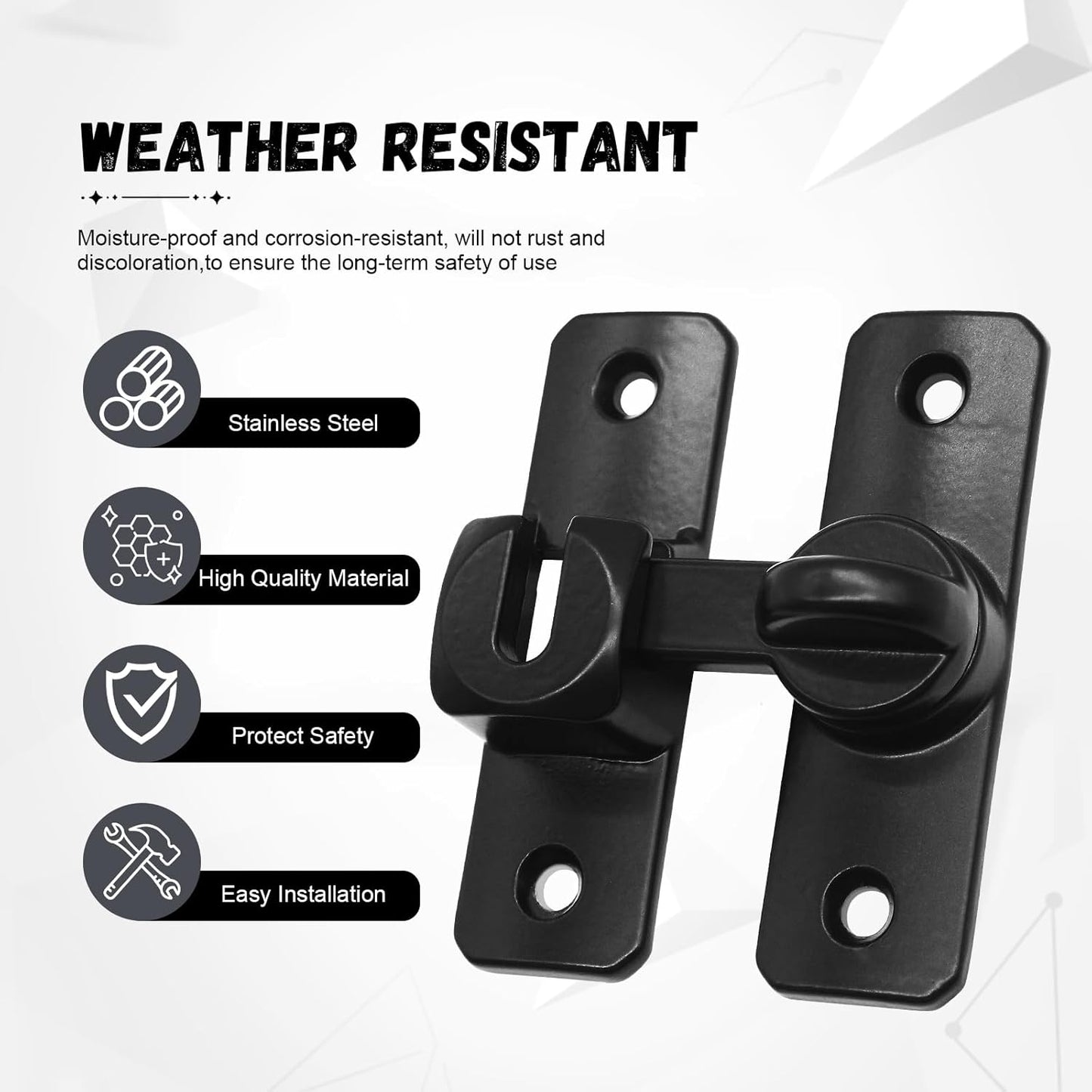 No Drill Barn Door Lock – 90/180 Degree Flip Latch for Sliding Doors, Child & Pet Safety, Easy Installation with Adhesive Pad, Heavy Duty Zinc Alloy (Black) ﻿