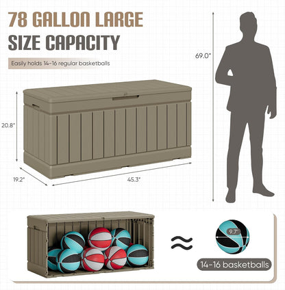 JUMMICO 31 Gallon Resin Deck Box Waterproof Indoor Outdoor Storage Boxes for Patio Furniture Cushions and Garden Tools (Brown)