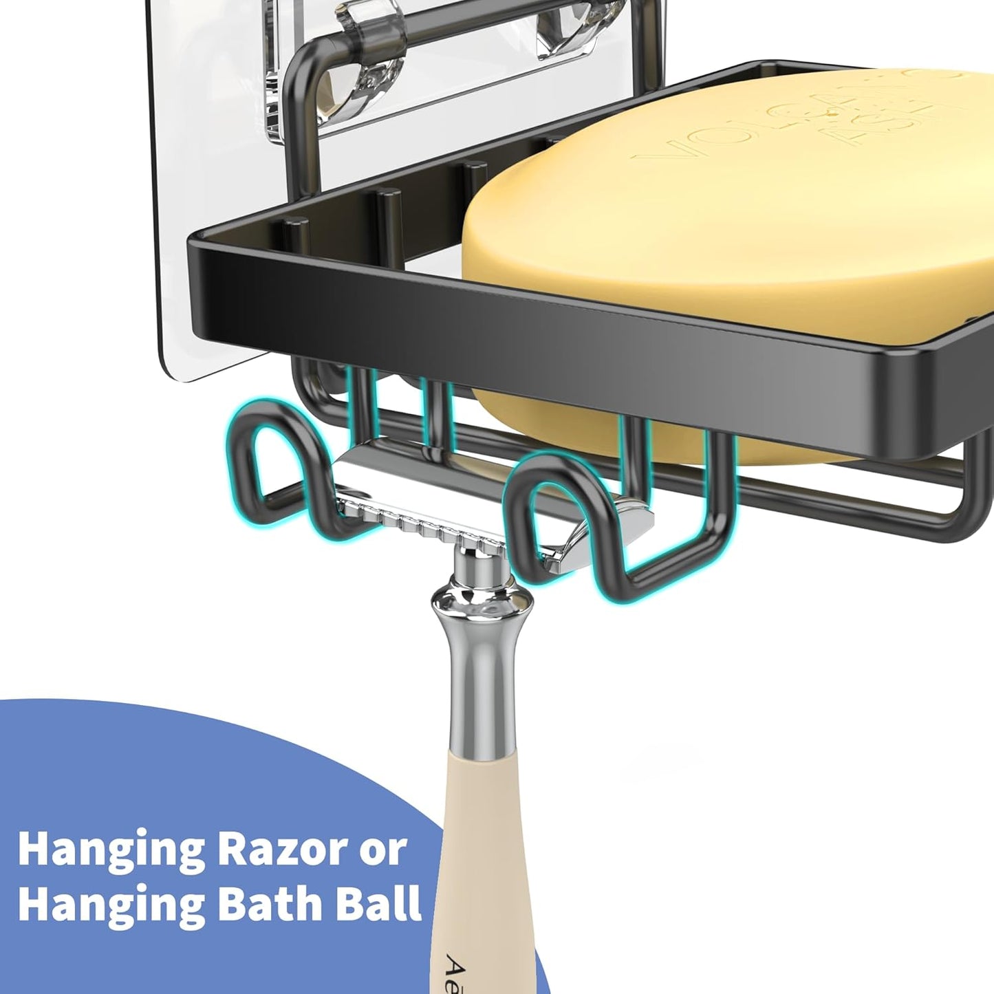 Moforoco Double Soap Bar Holder for Shower, No Drilling, 304 Stainless Steel, Wall Mounted Soap Holder with 4 Hooks and Razor Holder, Shower Rack Soap Tray Bar Soap for Bathroom Accessories Organizer