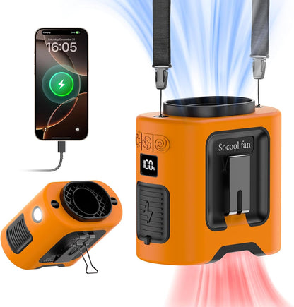Socool 10000mAh Portable Waist Fan Clip on Wearable Belt Personal Fan Rechargeable Battery operated With 5 Speeds & Flashlight Neck Hands-Free 40H Cooling For Outdoor Camping Travel (Gray）