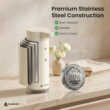 GentleJet EasyFoam Automatic Foaming Soap Dispenser Touchless Sensor, USB-C Rechargeable, 304 Stainless Steel, IPX5 Waterproof for Bathroom Kitchen Sink, 280 ml