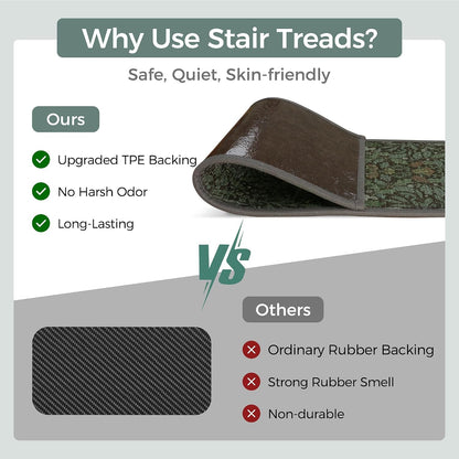 sarben Non Slip Stair Treads for Wooden Steps 15PCS - 8"x30" Indoor Safety Carpet, Edging Mats with TPE Adhesive Backing, Pet and Elderly Friendly Stair Rugs (Taupe) - Colors A