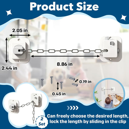 Child Proof Door Locks, No-Drill Adjustable Baby Safety Locks with 3M Strong Adhesive, Ideal for Refrigerators, Cabinets, Drawers & Toilets