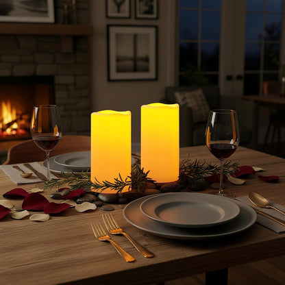 Amagic 3 Pack 4"x 6"8" 10" Outdoor Plastic Electric flameless Candles with Remote Control and Timer, Battery Operated Flickering LED Pillar Fake Candle for Home, Wedding Decor, Ivory