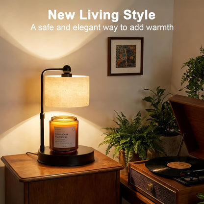 Candle Warmer Lamp with Timer, Modern Farmhouse Candle Warmer, Height Adjustable & Dimmable Electric Candle Warmer Lamp, Includes 2 Bulbs, Birthday Gift for Women, Mom, Housewarming - Flaxen