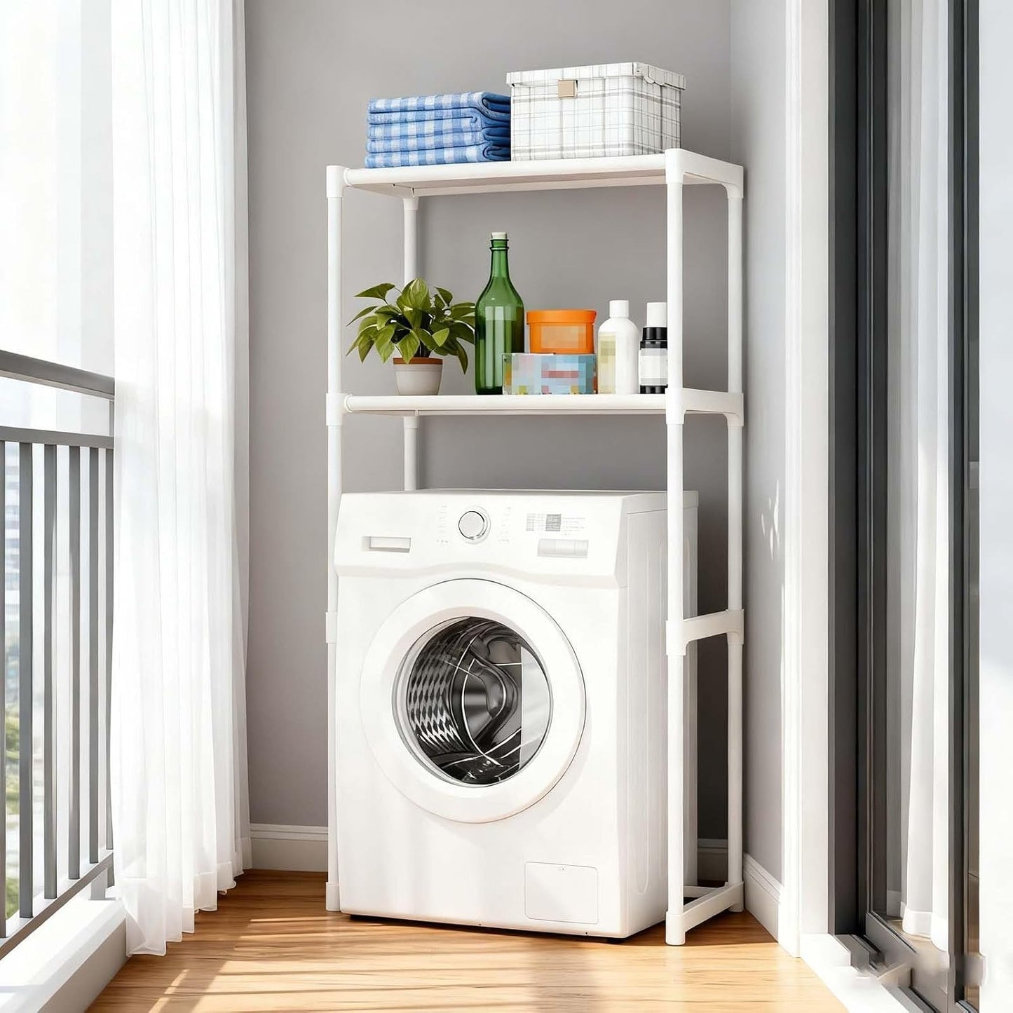 Over Washer Dryer Shelves - Heavy Duty Metal Storage, Freestanding Shelving for Laundry Room Bathroom Organizer(White)