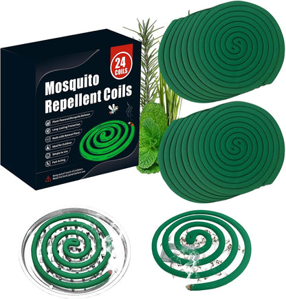 24 Extra Strength Mosquito Repellent Coils with 1 Metal Holder & 6 Stands, Citronella Incense Mosquito Coils Outdoor Patio Yard Camping Use, Long Lasting 6-8 Hrs Plant-Based Mosquito Coil Incense