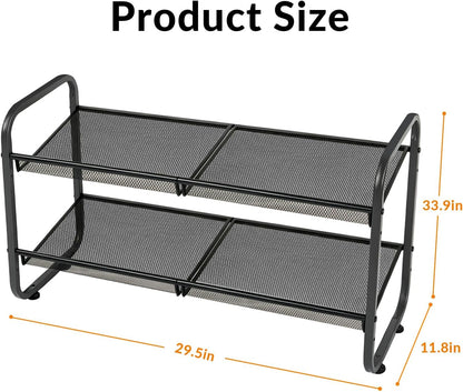 4 Tiers Metal Shoe Rack for Entryway Closet Hallway Bedroom Garage | Shoe Storage Organizer, Mesh Shoe Shelves, Freestanding, Stackable, Adjustable, Rustproof Black