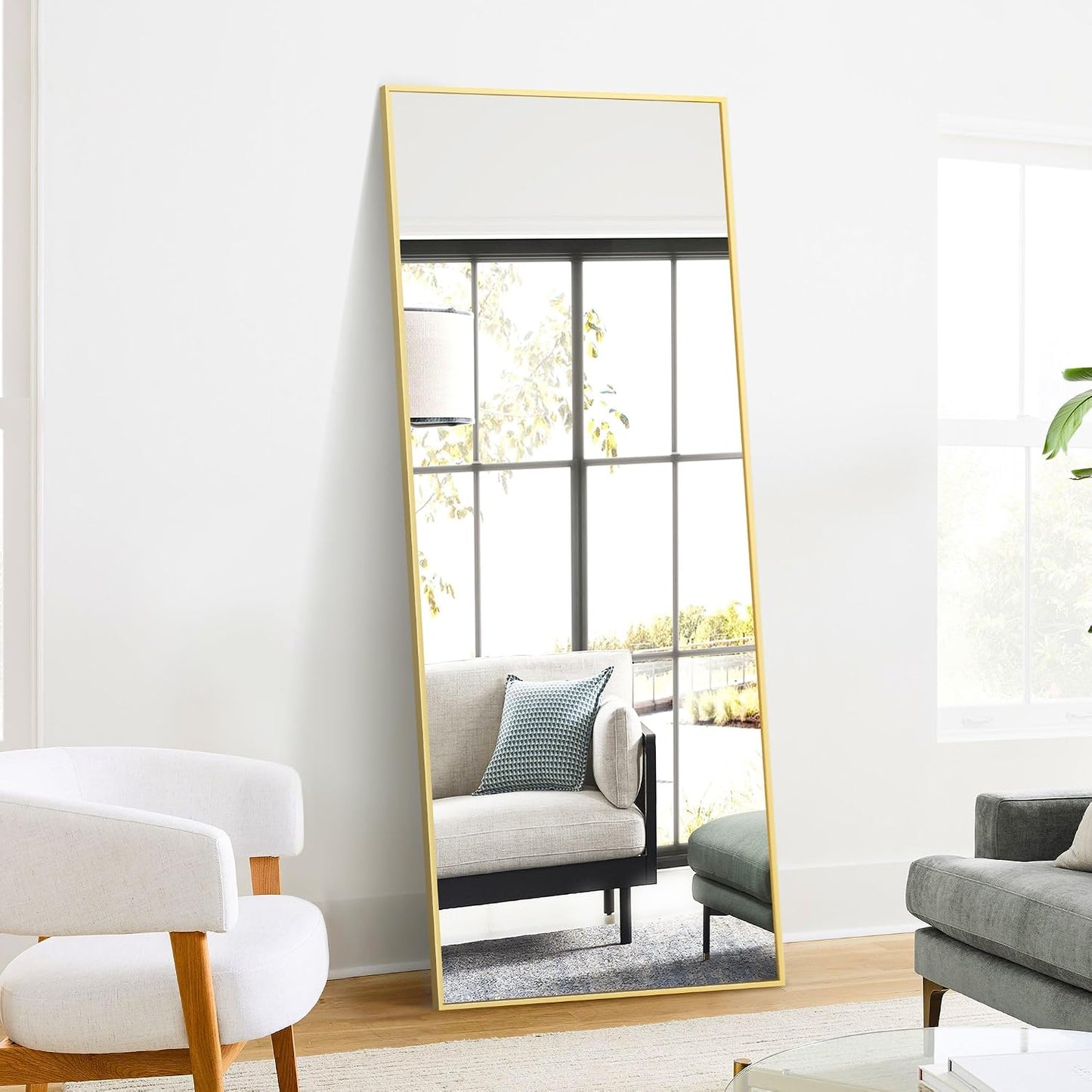 TRAHOME Full Length Floor Mirror 56"x15", Standing Mirror with Aluminum Frame, Large Body Mirror for Bedroom, Living Room and Bathroom, Black