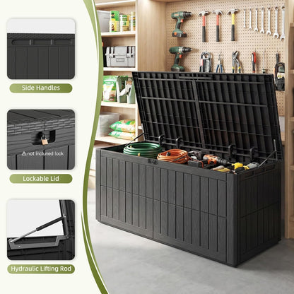 UDPATIO 120 Gallon Deck Box Outdoor Storage Box Lockable Waterproof Resin Indoor Outdoor Storage Container for Patio Cushions, Tools, Package Delivery Boxes for outside