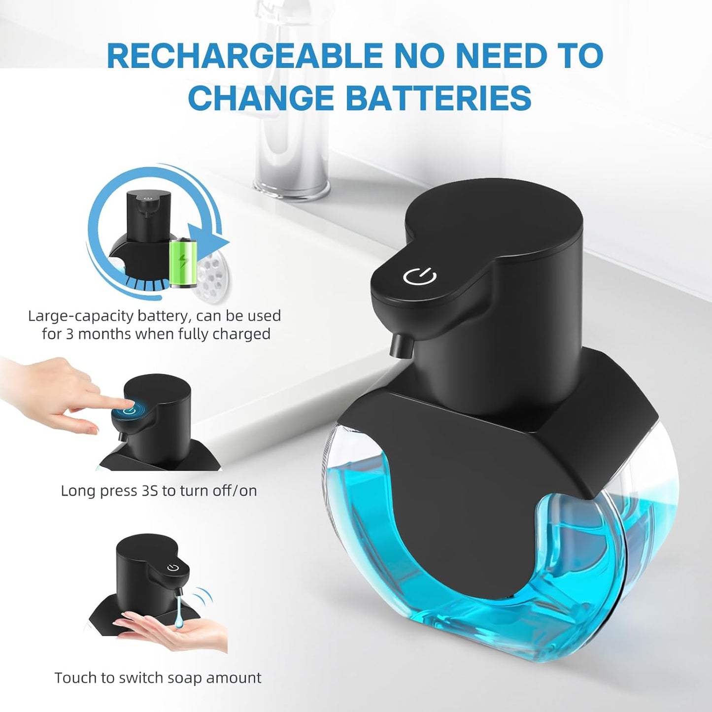 2 Pack Automatic Soap Dispenser,14.2oz/420ML Touchless Automatic Foaming Hand Soap Dispenser,Rechargeabled Wall Mounted Smart Pump for Bathroom Kitchen