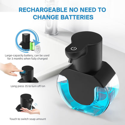 2 Pack Automatic Soap Dispenser,14.2oz/420ML Touchless Automatic Foaming Hand Soap Dispenser,Rechargeabled Wall Mounted Smart Pump for Bathroom Kitchen