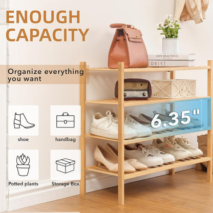 4 Tier Bamboo Shoe Rack Storage Organizer for Closet, Multifunctional Stackable Free Standing Shoe Shelf Organizer for Small Space,Entryway, Hallway, Bathroom27 x11 x26(White, 4 Tier)
