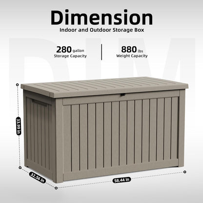 320 Gallon Waterproof Outdoor Storage Box, UV Resistant Resin Deck Box with Hydraulic Rod for Reinforced Stability, Perfect for Patio, Garden, and Pool（Black，320 Gallon）