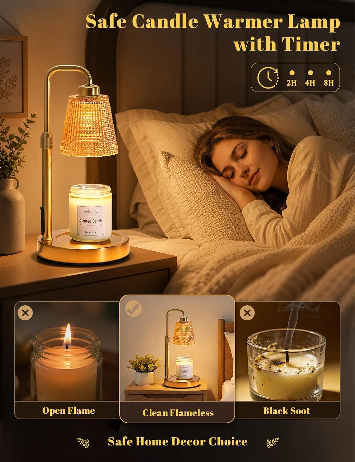 Candle Warmer Lamp with Timer Dimmable, Wax Warmer for Scented Jar Candles, Adjustable Height Candle Lamp for Home Decor, Birthday Gifts for Women Mom House Warming Gifts, Matte Black