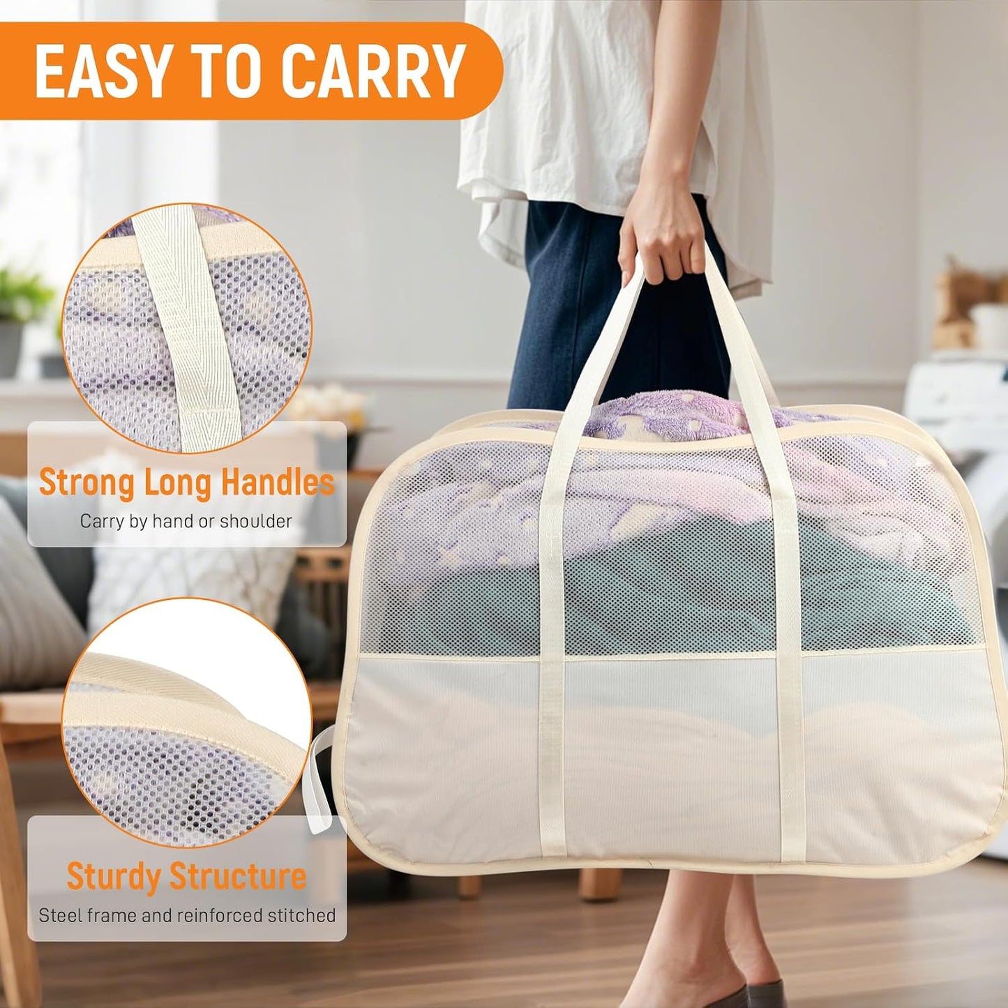 Collapsible Laundry Baskets with 3 Compartment, 150L Tear-proof Pop Up Hamper, Foldable Laundry Basket with Tote Handles, Dirty Clothes Hamper for Laundry, Bedroom, Bathroom, Dorm Grey