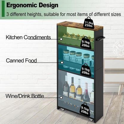 MARTY Slim Rolling Storage Cart 4-Tier Kitchen Cart with Wheels, Laundry Room Storage with Handle Slide Out Utility Cart Shelving Unit Organizer Trolley for Narrow Places Bathroom Small Corner, Black