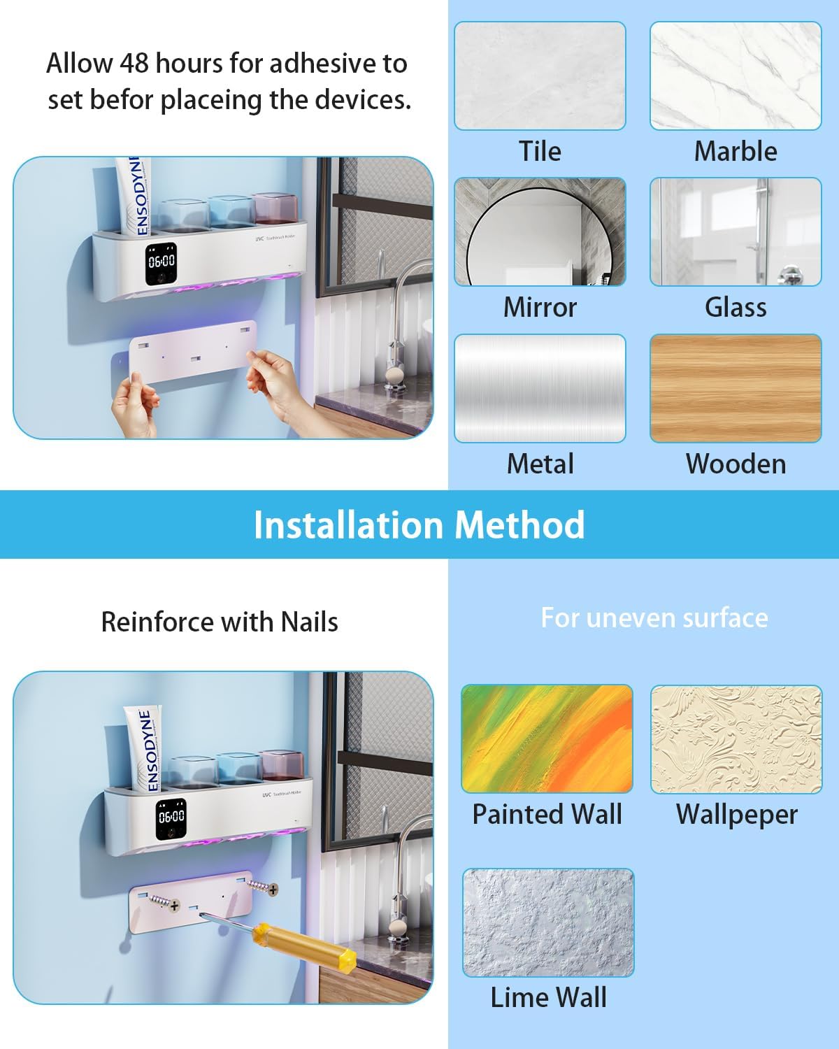Toothbrush Sanitizer and Holder, Toothbrush Holders for Bathroom, Tooth Brush Wall-Mounted Cleaner Organizer with Auto-Inductive Cover, Air Drying Fits Most Electric, Manual and Kids’ Toothbrushes