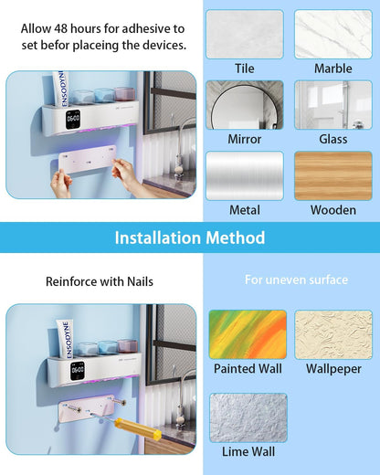 Toothbrush Sanitizer and Holder, Toothbrush Holders for Bathroom, Tooth Brush Wall-Mounted Cleaner Organizer with Auto-Inductive Cover, Air Drying Fits Most Electric, Manual and Kids’ Toothbrushes