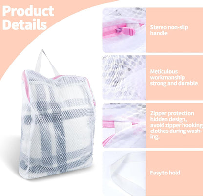 2 PCS Honeycomb Mesh Laundry Bag with Handle, 15.7 x 11.8 Inch Zippered Mesh Laundry Bag, Extra Large Opening, Side Widening, for Washing Socks, Baby Items, Lingerie, Travel Garments (Pink and Blue)