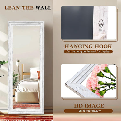 Full Length Mirror 65"x22" with Stand Solid Wood Frame Floor Large Mirror for Living Room, Bedroom Hanging Standing or Leaning Wall-Mounted, New Black