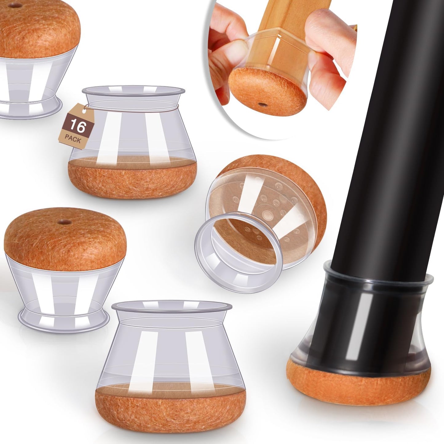 YOZON Chair Leg Floor Protectors Felt Furniture Pads Silicone Caps | Chair Leg Protectors for Hardwood Floors 32 Pack Anti-Scratch Reduce Noise Clear Round Medium Fit 3/4" to 1-3/16" (19-30mm)