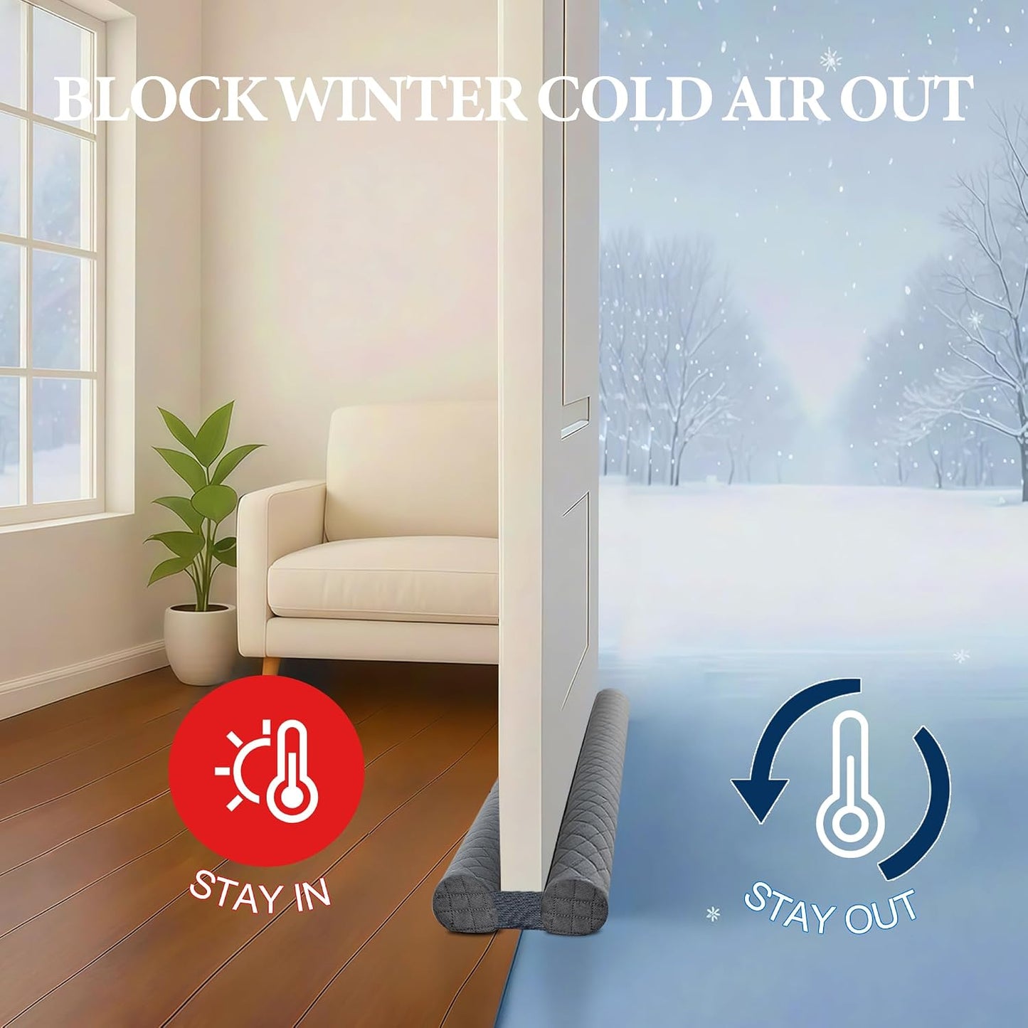 Ciieyuo Premium Velvet Under Door Draft Stopper, 30'' to 36'' Adjustable Gap Filler, Double-Sided Windproof Seal, Easy Install to Block Noise, Cold Air, Light, Dust, and Drafts