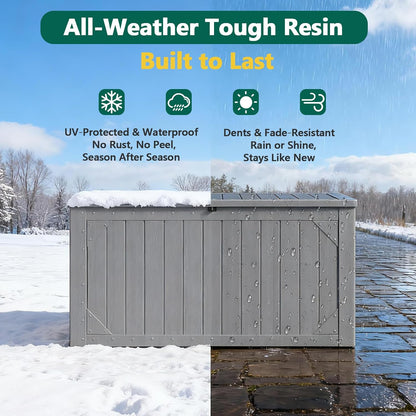 Outdoor Storage Box, 98 Gallon Deck Box, Outdoor Storage Bench, Waterproof Resin Storage Bench with Lockable Lid, Patio Furniture Cushions & Garden Tools Storage, UV Resistant (Black)