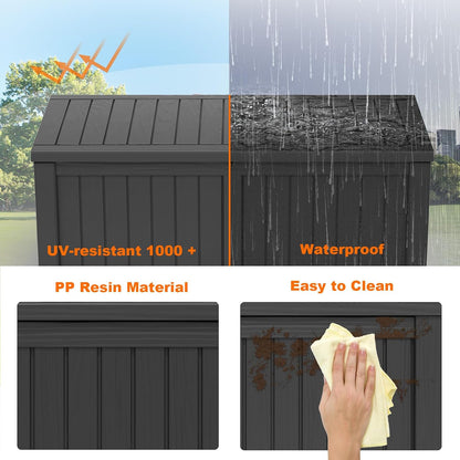 PatioZen 100 Gallon Resin Deck Box, Lockable Patio Outdoor Storage Box for Furniture, Garden Tools and Tools Storage, Waterproof Outside Storage Boxes - Black