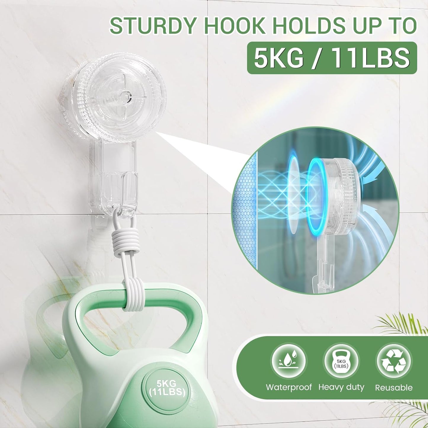 LUXEAR Suction Hooks, 2 Pack Razor Hooks Removable & Reusable Suction Shower Hook Damage-Free Powerful Suction Hanger for Towel Bathrobe Loofah Bathroom Kitchen Storage Hooks Weather Hanger Hook