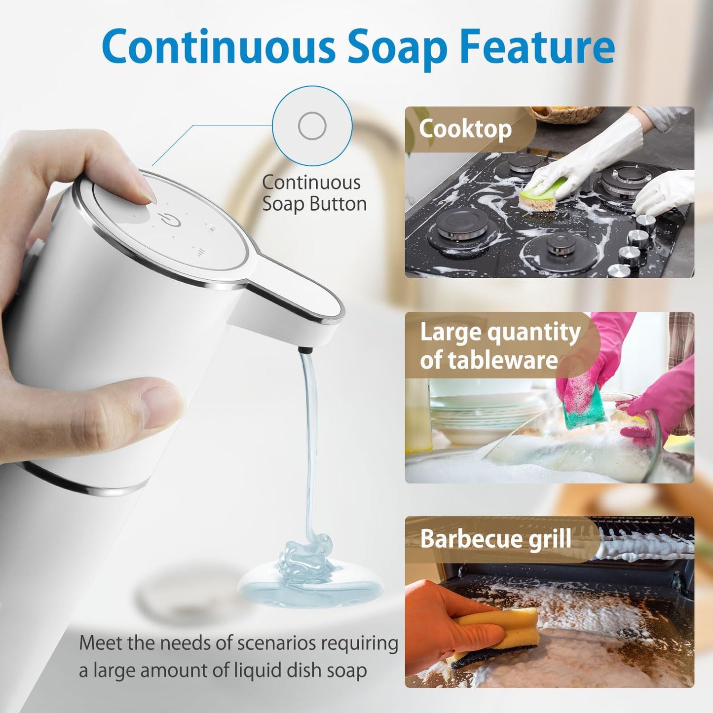 Automatic Foaming Soap Dispenser,4-Level Adjustable Foam, Wall Mount, USB Rechargeable,12.8oz/ 380ml,Touchless Hand & Dish Soap Dispenser for Bathroom, Kitchen,Hotel, Restaurant