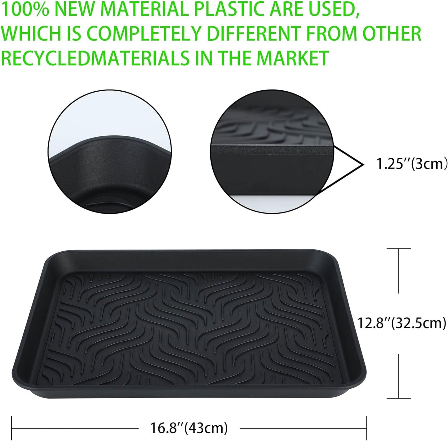 Boot Tray for Entryway Indoor, Heavy Duty Shoe Mat 2 Packs, 16.8"x12.8" Waterproof Shoe Tray with Raised Edge, Outdoor Multi-Purpose Tray for Boots, Garden, Pets (Black)