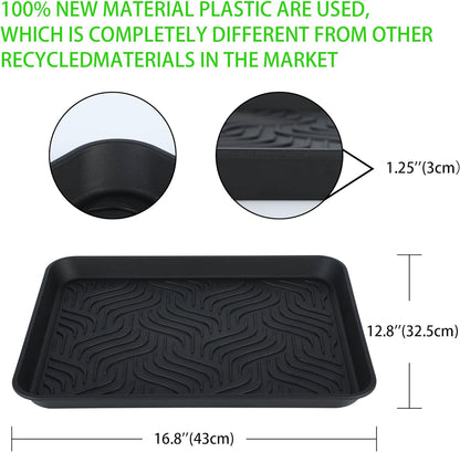 Boot Tray for Entryway Indoor, Heavy Duty Shoe Mat 2 Packs, 16.8"x12.8" Waterproof Shoe Tray with Raised Edge, Outdoor Multi-Purpose Tray for Boots, Garden, Pets (Black)