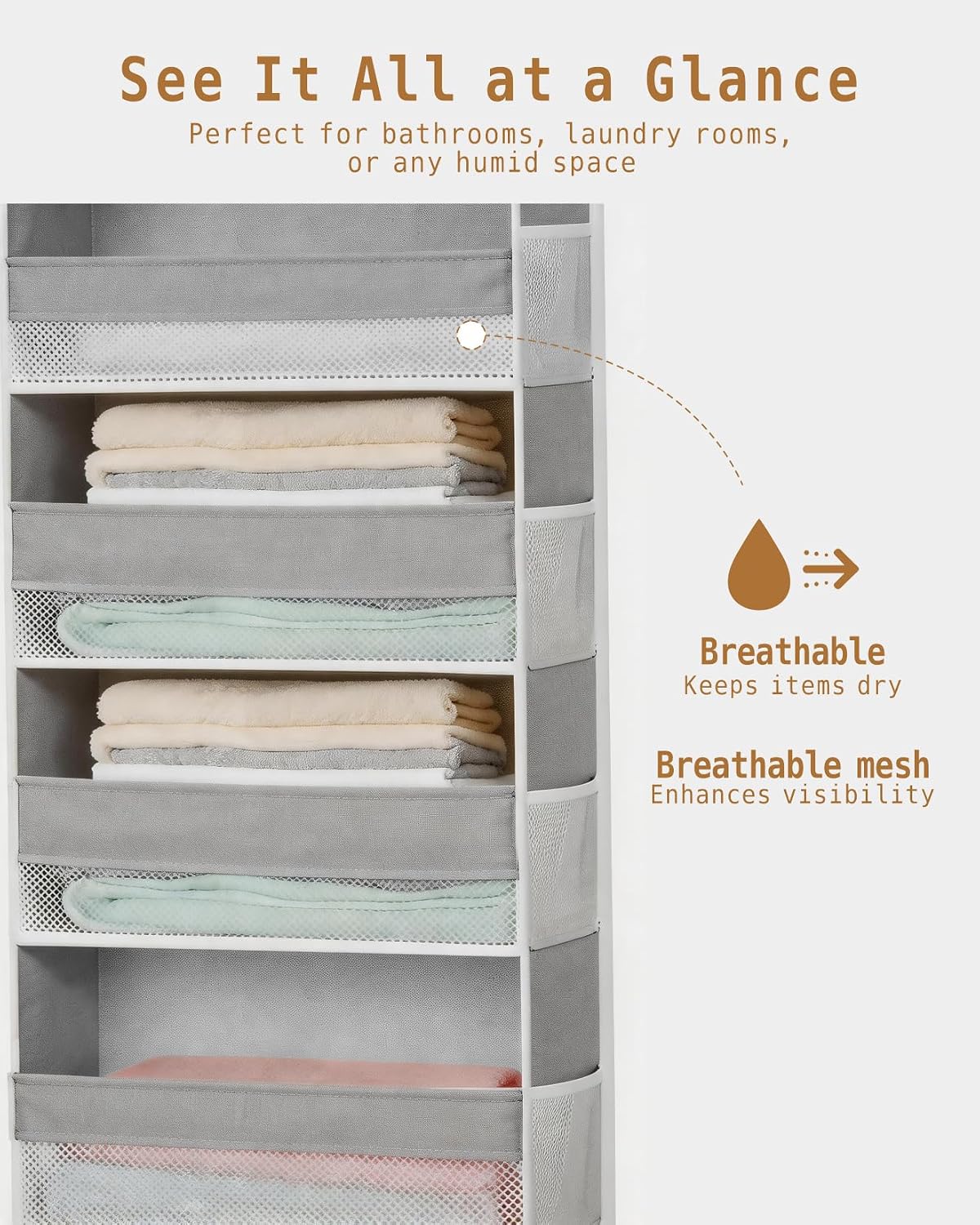 KMSCO Over The Door Organizer, 6 Large Pockets + 13 Mesh Side Pockets, Hanging Storage, 55lbs Capacity, Heavy Duty Non-Woven Fabric for Baby Nursery, Bathroom, Pantry, Closet, Beige, 1 Pack