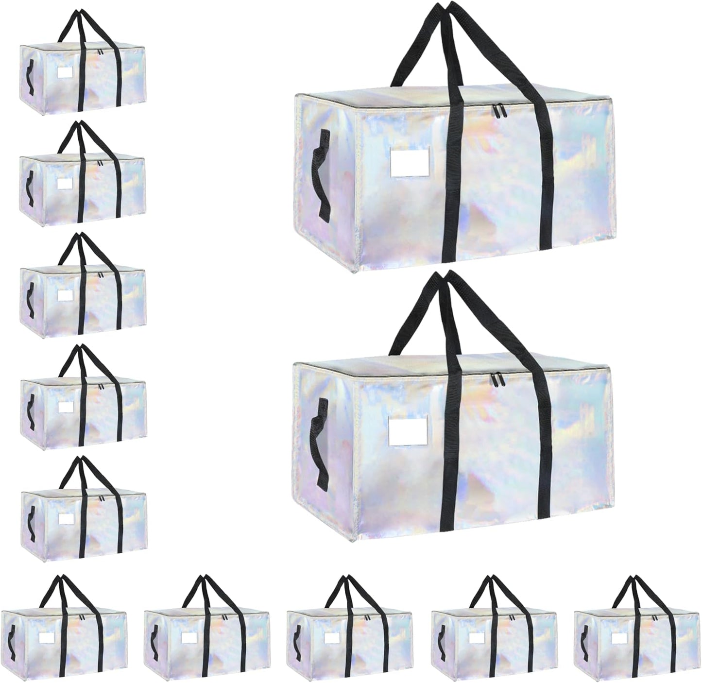 8 Pack-Extra Large Heavy Duty Moving Bags - Waterproof Storage Totes with Handles & Zippers, Foldable for College Dorm, Storage (Clear)