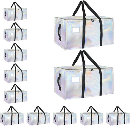8 Pack-Extra Large Heavy Duty Moving Bags - Waterproof Storage Totes with Handles & Zippers, Foldable for College Dorm, Storage (Clear)