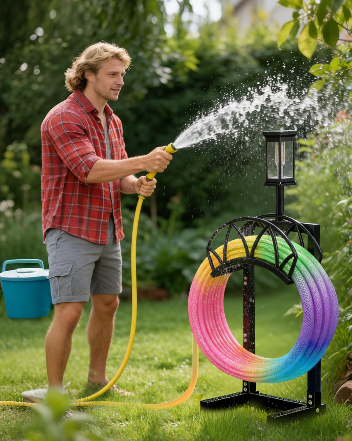 HZE Garden Hose Holder, Freestanding Water Hose Reel Stand for Outside, Heavy Duty Detachable Metal Storage Rack Holds 160 FT for Yard Lawn Farm, Black