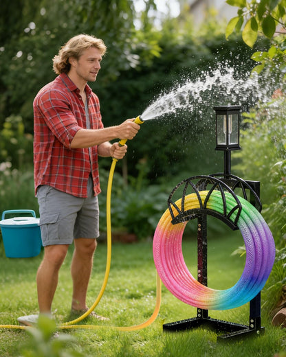HZE Garden Hose Holder, Freestanding Water Hose Reel Stand for Outside, Heavy Duty Detachable Metal Storage Rack Holds 160 FT for Yard Lawn Farm, Black