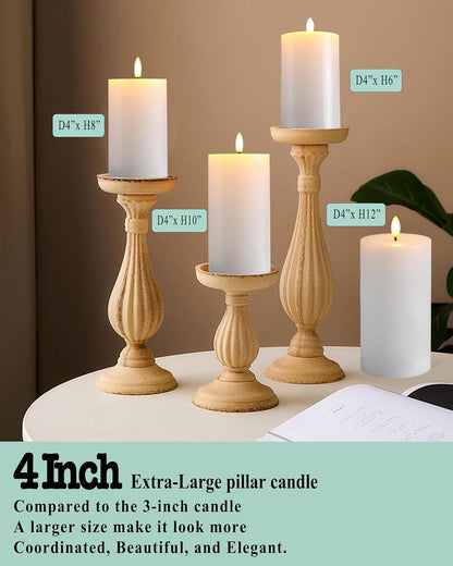 Gmnee 3"x4" Flickering Flameless Candles with Remote Timer, 3" Diameter White Pillar, Real Wax, Set of 2 Large Battery Operated LED Candles for Table and Fireplace Decor (H 4")