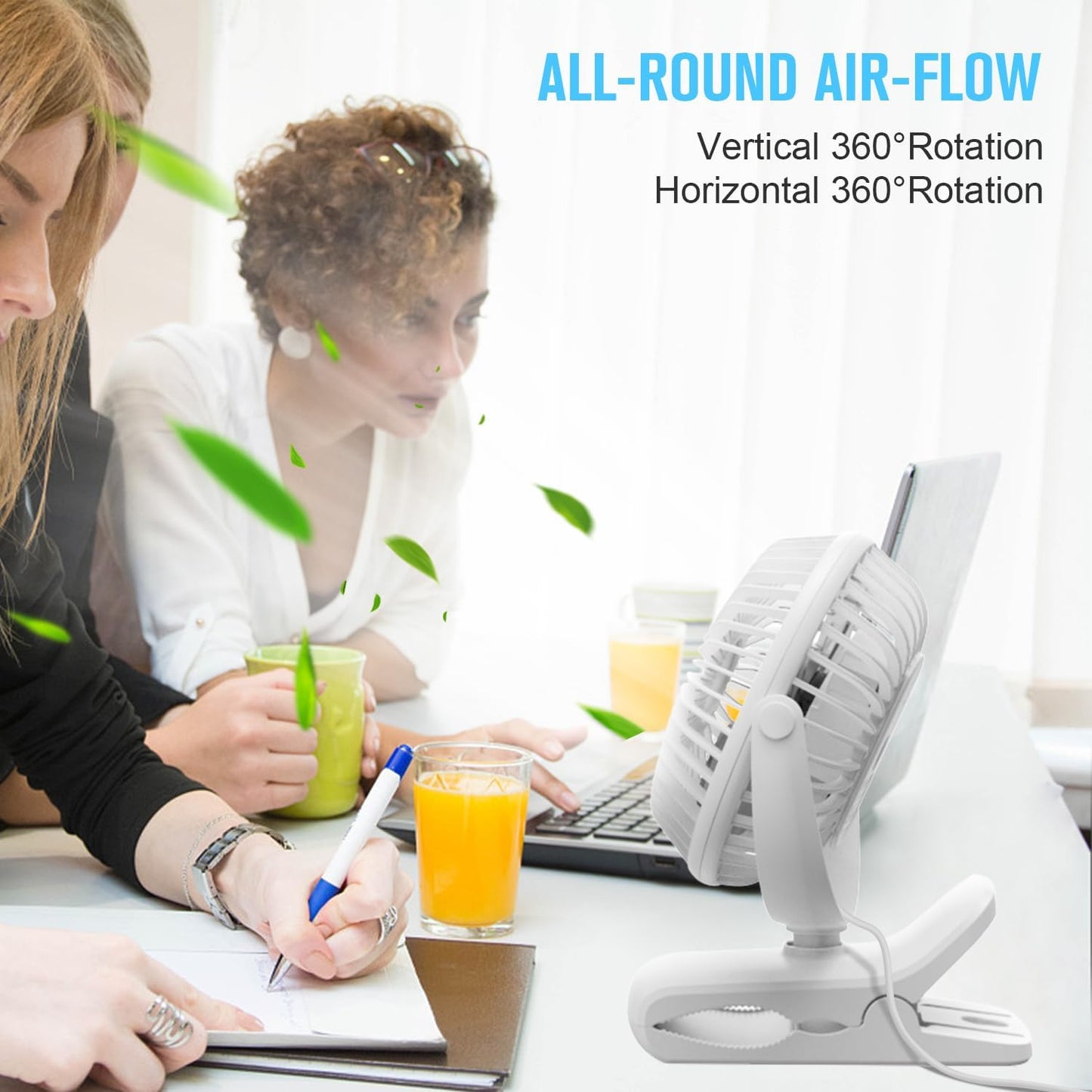 BESKAR Clip on Fan, Portable Small Desk Fans with Strong Airflow, 3 Speeds with Personal Fans Sturdy Clamp, Quiet Desk Fan & Clip Fan with USB Cord Powered - No Battery