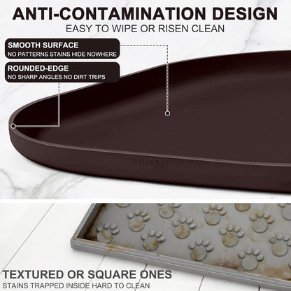 SMILOOL Silicone Pet Food Mat with Raised Edge for Food and Water Bowl, Dog Feeding Mats, Cat Food Trays for Floor Waterproof, Rubber Tray for Dogs and Cats, 19 x 12 x 0.7 Black