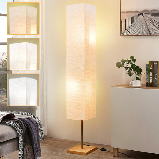 GyroVu Floor Lamp for Living Room, Color Temperature Adjustable Column Tall Lamp, Standing Lamp with Walnut Base Corner Floor Lamp for Bedroom, Office& Living Room-Beige(Bulbs Included)