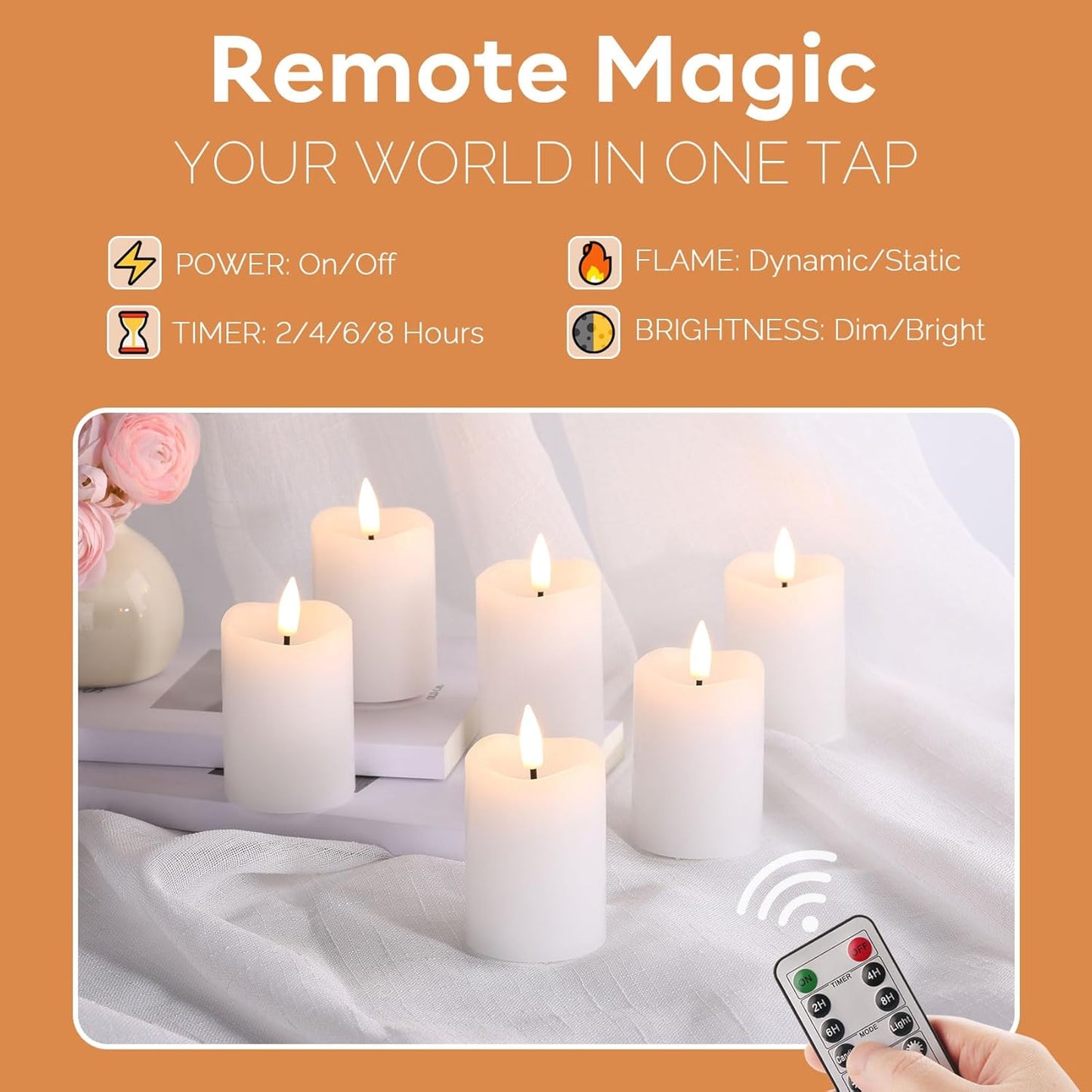 Eywamage Ivory Flameless Votive Candles with Timer Batteries, 2x3 inch Small LED Pillar Candles Flickering Set of 6