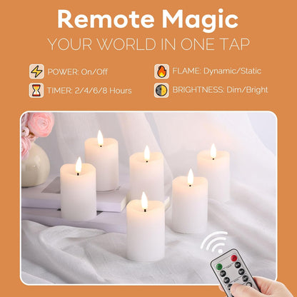 Eywamage Ivory Flameless Votive Candles with Timer Batteries, 2x3 inch Small LED Pillar Candles Flickering Set of 6
