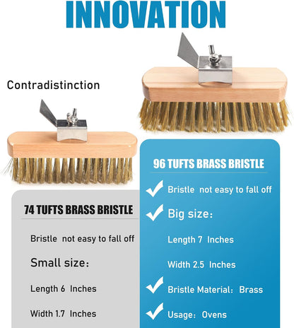 Pizza Oven Brush 7 Inch Brass Bristles Replacement Brush Head and Scraper