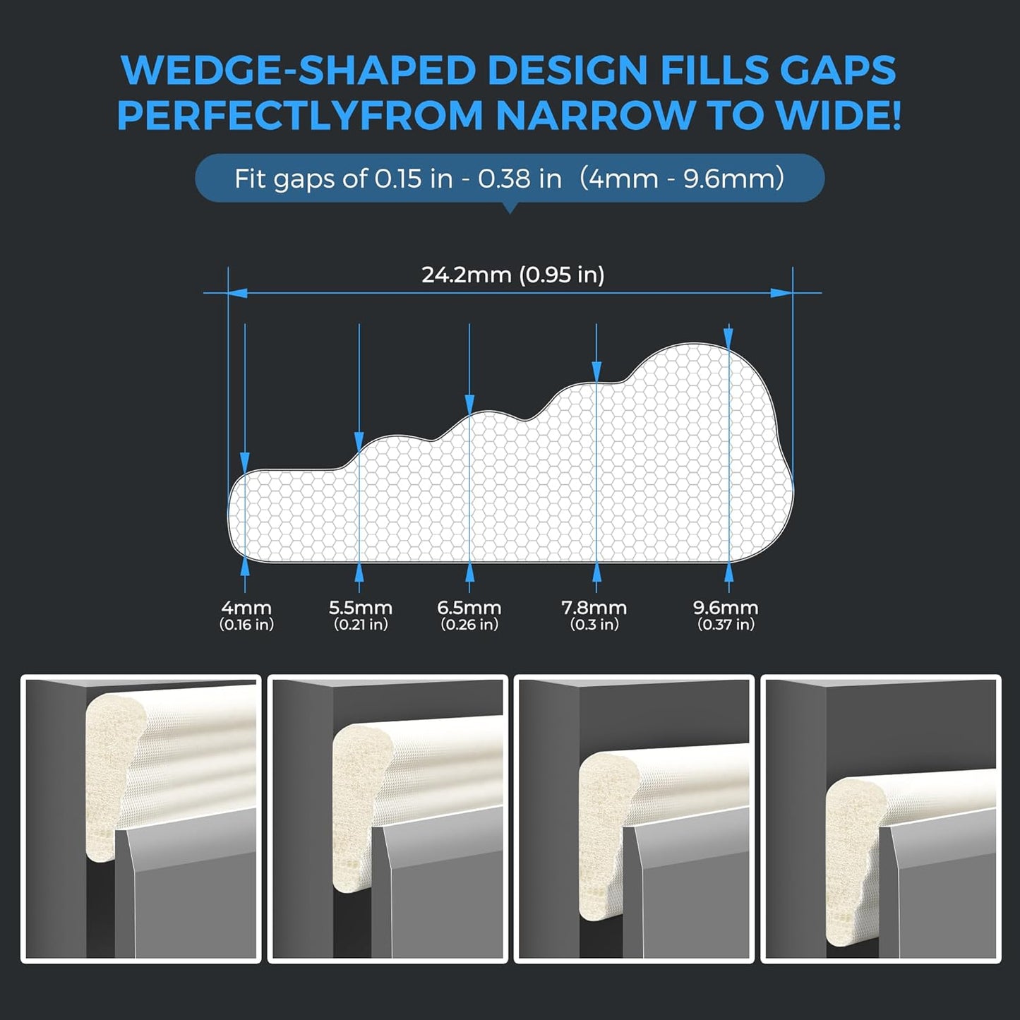 196 Inch Self-Adhesive Wedge Weather Stripping Door Seal & Window Insulation - Soundproof Gap Filler, Draft Stopper Foam Tape for Door Frame, Black